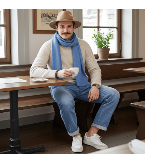 PLAIN Marine Blue - Sciarpa di lana merinos blu Bronte by Moon sciarpa inglese per donna da uomo per donna sciarpe di lana el...