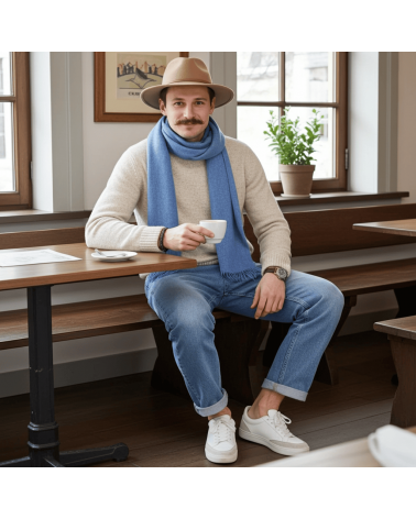 PLAIN Marine Blue - Sciarpa di lana merinos blu Bronte by Moon sciarpa inglese per donna da uomo per donna sciarpe di lana el...