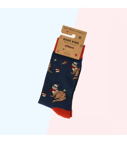 Save the Otters - Christmas Bamboo Socks Bare Kind funny crazy cute cool best pop socks for women men