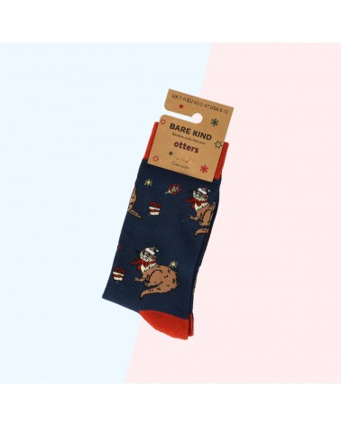Save the Otters - Christmas Bamboo Socks Bare Kind funny crazy cute cool best pop socks for women men