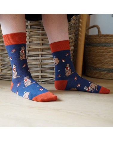 Save the Otters - Christmas Bamboo Socks Bare Kind funny crazy cute cool best pop socks for women men