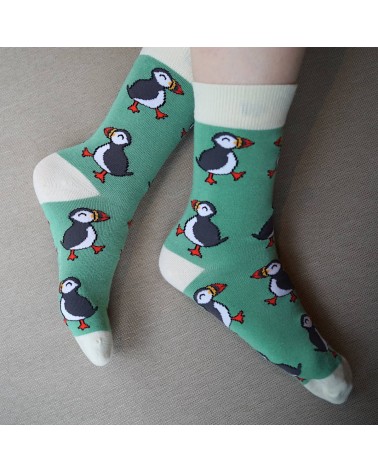 Save the Puffins - Bamboo Socks Bare Kind funny crazy cute cool best pop socks for women men