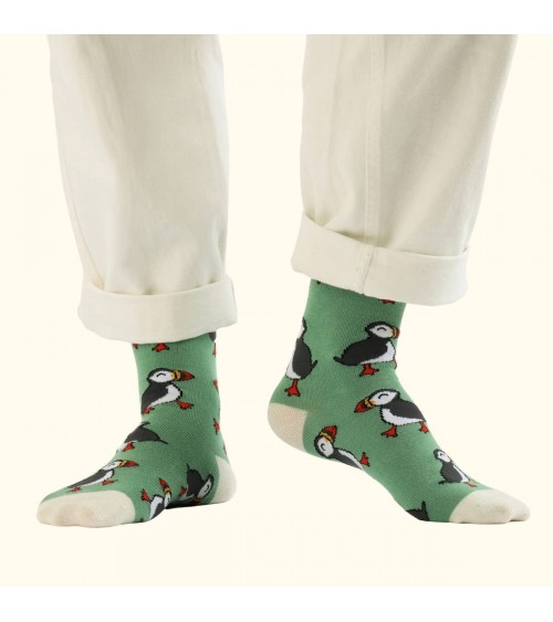 Save the Puffins - Bamboo Socks Bare Kind funny crazy cute cool best pop socks for women men