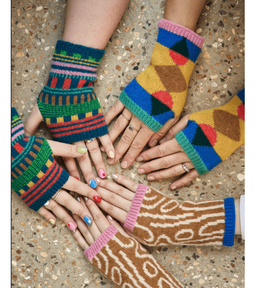 Wool mittens, fingerless gloves - Multicoloured stripes