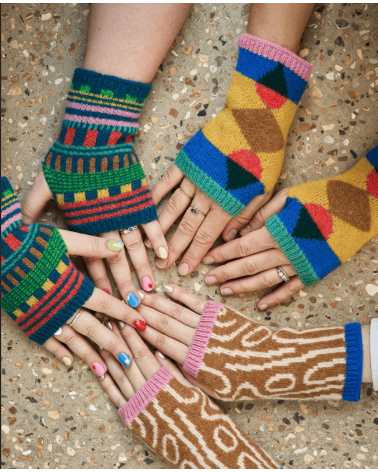Wool mittens, fingerless gloves - Multicoloured stripes Donna Wilson original gift idea switzerland