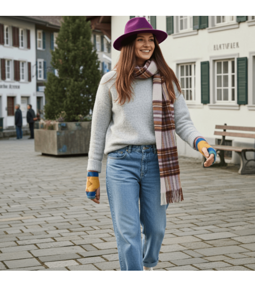 Tartan DRESS HEATHER STEWART - écharpe en laine mérinos Bronte by Moon luxe pour femme homme Suisse Kitatori