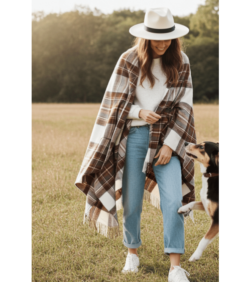 Ruana Tartan NATURAL DRESS STEWART - Poncho, cape aus Wolle Bronte by Moon wollponcho Ponchos für Damen elegant Winter kaufen