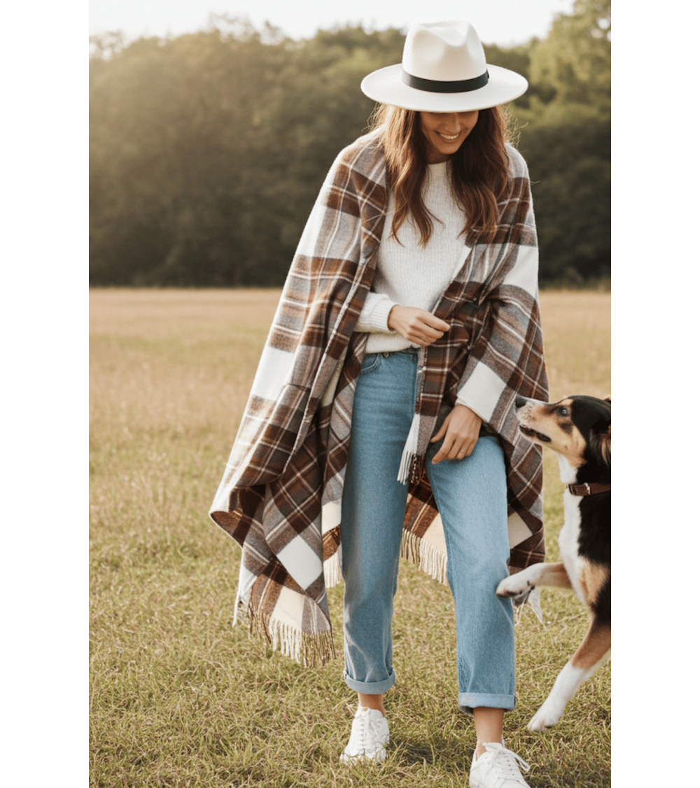 Ruana Tartan NATURAL DRESS STEWART - Poncho, cape aus Wolle Bronte by Moon wollponcho Ponchos für Damen elegant Winter kaufen