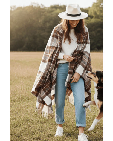 Ruana Tartan NATURAL DRESS STEWART - Poncho, cape aus Wolle Bronte by Moon wollponcho Ponchos für Damen elegant Winter kaufen