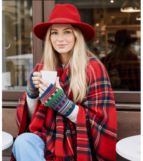 Mitaines en laine, gants sans doigts - Rayures multicolores