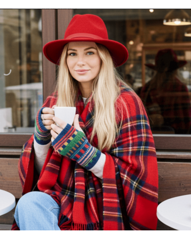 Wool mittens, fingerless gloves - Multicoloured stripes Donna Wilson original gift idea switzerland