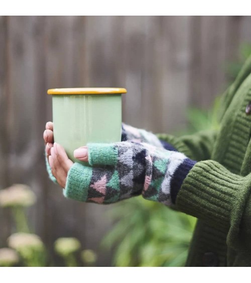Triangle Grey & Mint - Wool fingerless gloves for women Catherine Tough original gift idea switzerland