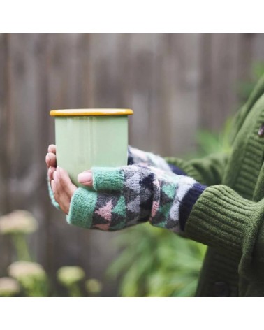 Triangle Grey & Mint - Wool fingerless gloves for women Catherine Tough original gift idea switzerland