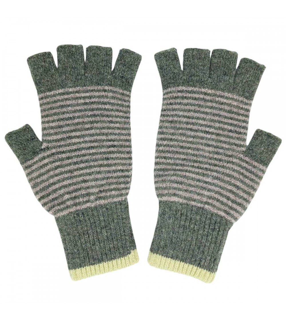 Gants sans doigts en laine - Rayures vert tendre Catherine Tough idée cadeau original suisse