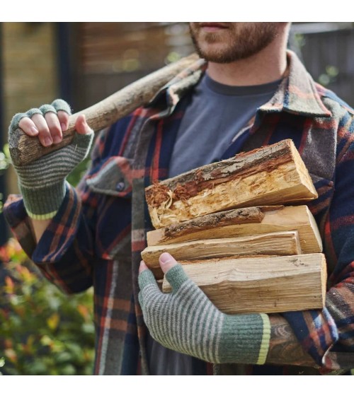 Fingerlose Handschuhe aus Wolle - zarten grünen Streifen Catherine Tough geschenkidee schweiz kaufen