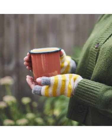 Oatmeal & electric yellow stripes - Wool Wrist Warmers for women Catherine Tough original gift idea switzerland