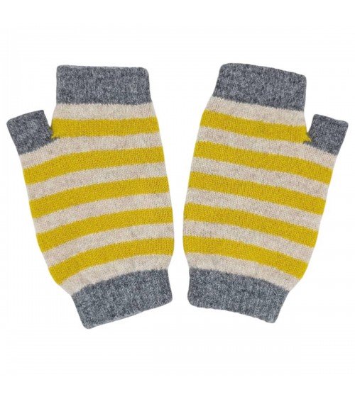 Oatmeal & electric yellow stripes - Wool Wrist Warmers for women Catherine Tough original gift idea switzerland