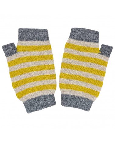 Oatmeal & electric yellow stripes - Wool Wrist Warmers for women Catherine Tough original gift idea switzerland