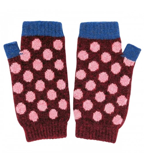 Dark Red & Pink Spot - Wool Wrist Warmers for women Catherine Tough original gift idea switzerland