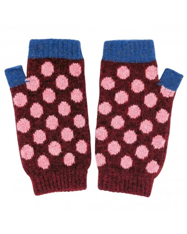Dark Red & Pink Spot - Wool Wrist Warmers for women Catherine Tough original gift idea switzerland