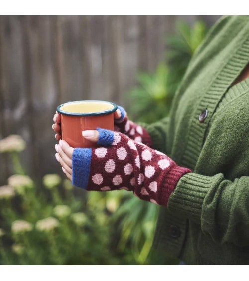 Dark Red & Pink Spot - Wool Wrist Warmers for women Catherine Tough original gift idea switzerland