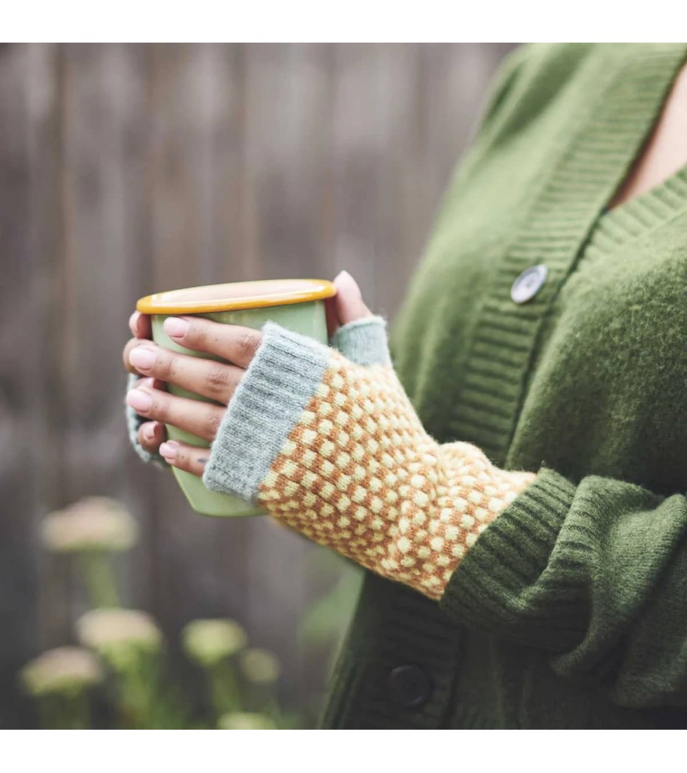 Mint & Mustard Check - Wool Wrist Warmers for women Catherine Tough original gift idea switzerland