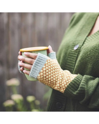 Mint & Mustard Check - Wool Wrist Warmers for women Catherine Tough original gift idea switzerland