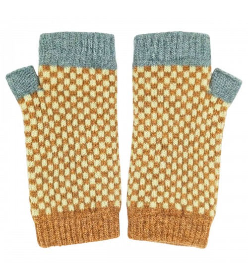 Mint & Mustard Check - Wool Wrist Warmers for women Catherine Tough original gift idea switzerland