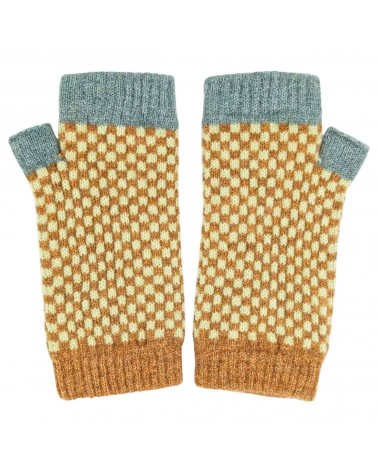 Carreaux menthe & moutarde - Mitaines pour femme en laine Catherine Tough idée cadeau original suisse