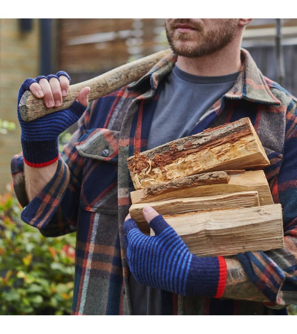 Gants sans doigts en laine - Rayures bleu marine Catherine Tough idée cadeau original suisse