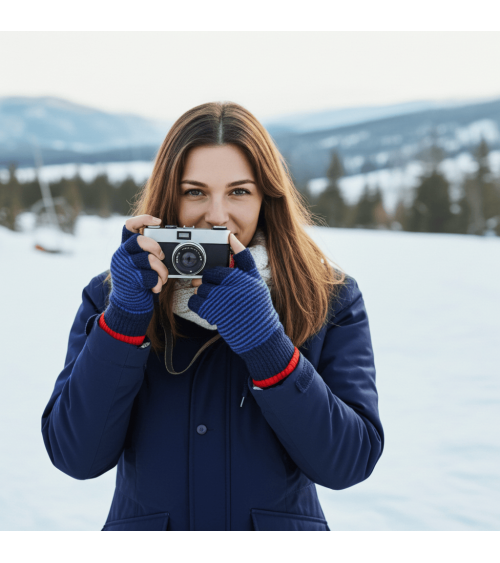 Guanti senza dita in lana - Blu navy a strisce Catherine Tough idea regalo svizzera