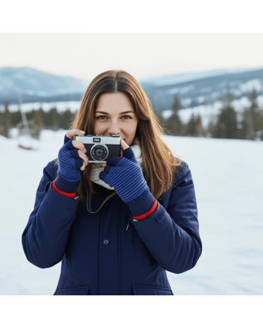 Gants sans doigts en laine - Rayures bleu marine Catherine Tough idée cadeau original suisse