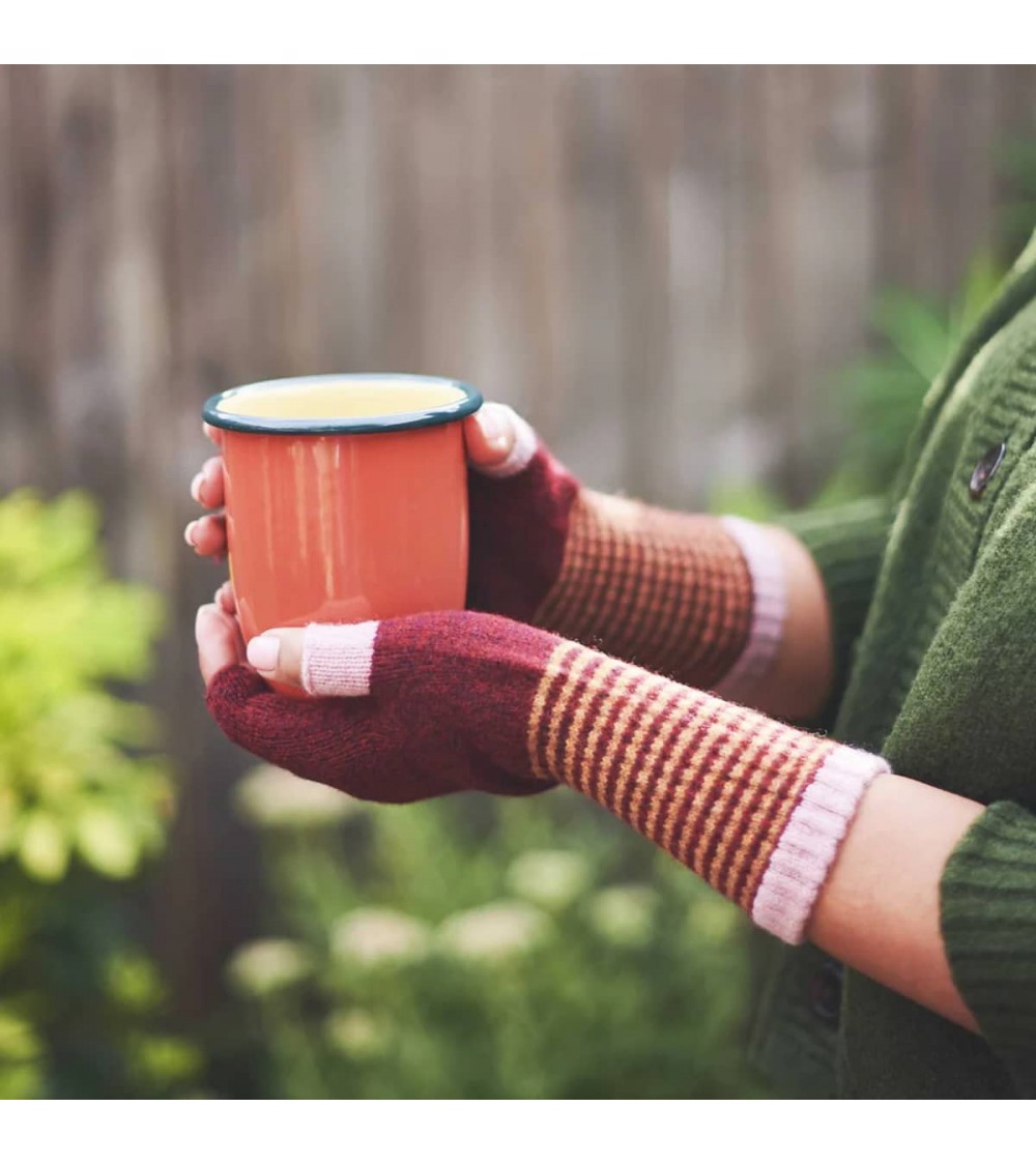 Women's wool fingerless gloves - Dark Red & Pink Catherine Tough original gift idea switzerland