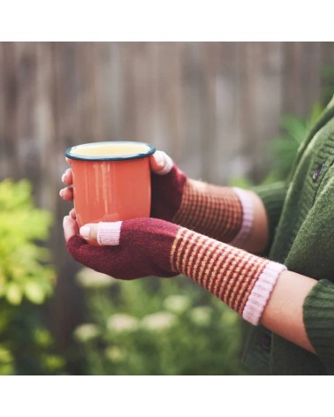 Women's wool fingerless gloves - Dark Red & Pink Catherine Tough original gift idea switzerland