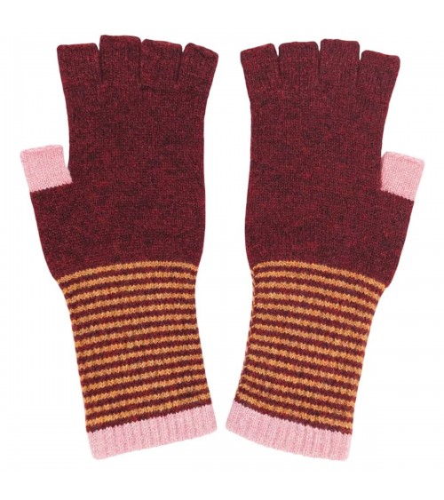 Women's wool fingerless gloves - Dark Red & Pink Catherine Tough original gift idea switzerland