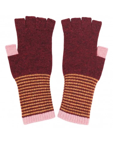 Guanti senza dita in lana per donna - Rosso scuro e rosa Catherine Tough idea regalo svizzera