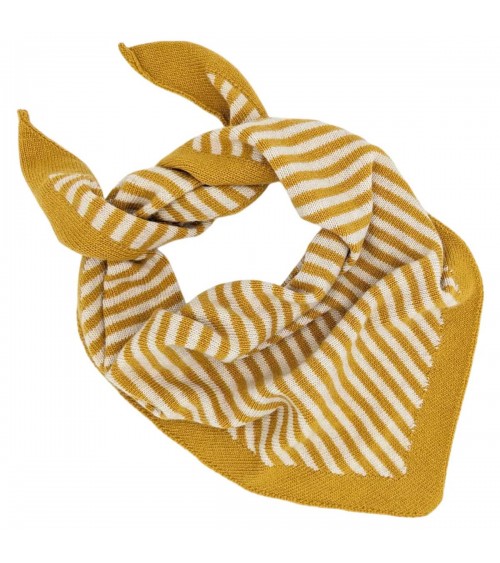 Neckerchief, Wool triangle scarf - Yellow & Oatmeal Stripe Catherine Tough scarves for women mens scarf Kitatori Switzerland