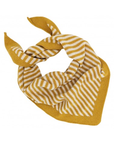 Neckerchief, Wool triangle scarf - Yellow & Oatmeal Stripe Catherine Tough scarves for women mens scarf Kitatori Switzerland