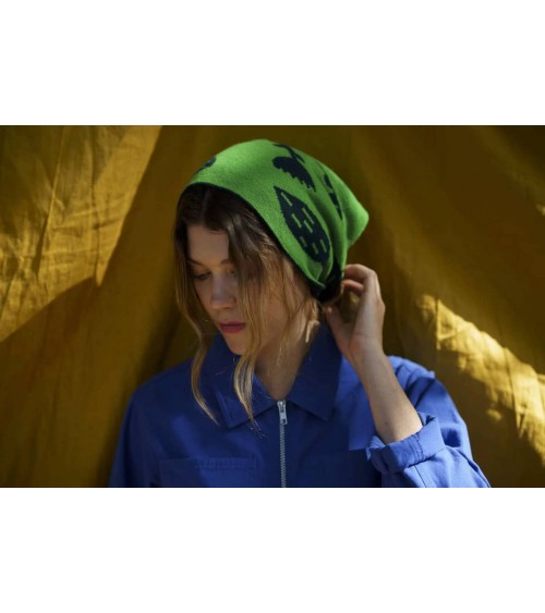 Reversible Neckerchief, Wool triangle scarf - Sprig Green Donna Wilson scarves for women mens scarf Kitatori Switzerland