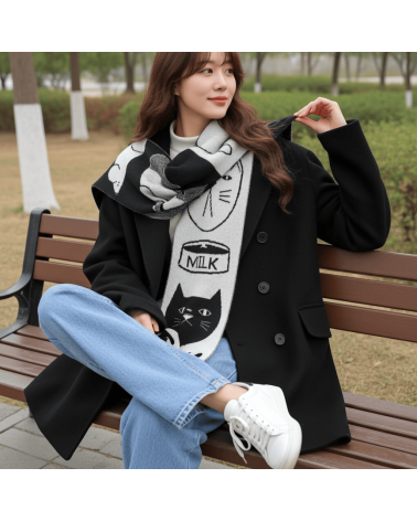 Mog Totem Black & White - Original Wool Scarf Donna Wilson scarves for women mens scarf Kitatori Switzerland