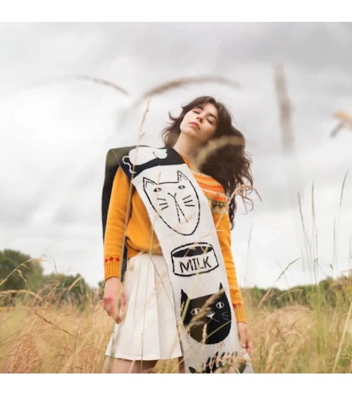 Mog Totem Black & White - Original Wool Scarf Donna Wilson scarves for women mens scarf Kitatori Switzerland