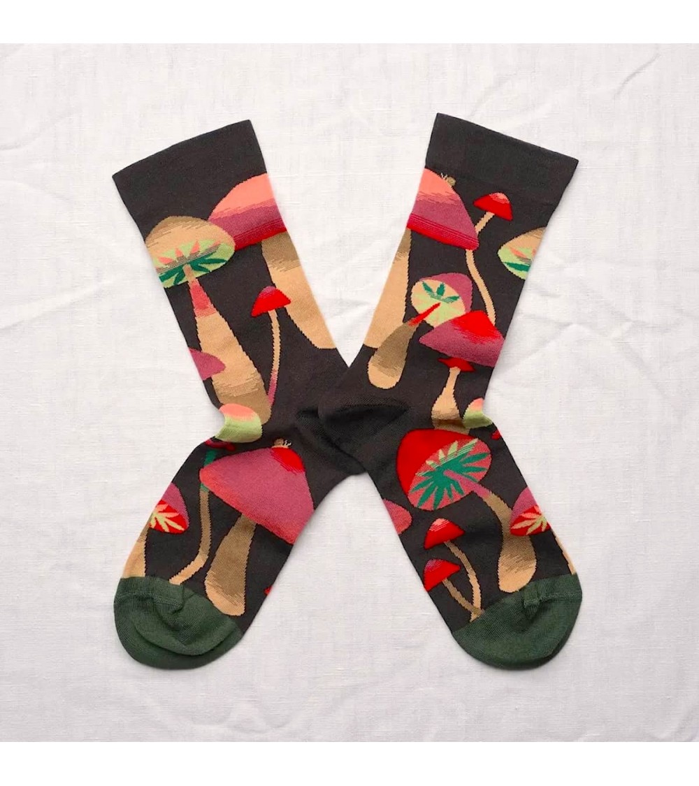 Champignons Faux Noir - Chaussettes en coton égyptien Bonne Maison jolies pour femme originales pour homme chausset rigolotes...