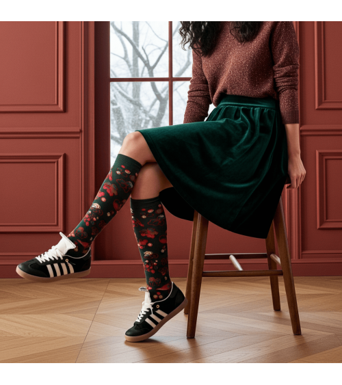 Mi-Bas Raisins Forêt - Chaussettes hautes Bonne Maison jolies pour femme originales pour homme chausset rigolotes drole Suisse