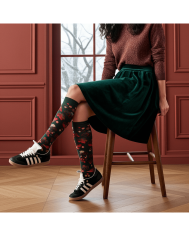 Mi-Bas Raisins Forêt - Chaussettes hautes Bonne Maison jolies pour femme originales pour homme chausset rigolotes drole Suisse