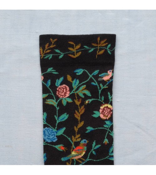 Fleurs et Oiseaux Faux Noir - Calze in cotone egiziano