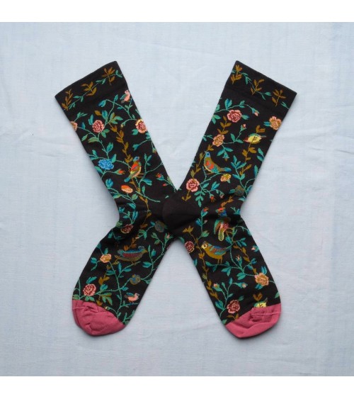 Fleurs et Oiseaux Faux Noir - Socken aus ägyptischer Baumwolle Bonne Maison socke kuschelsocken für damen lustig herren farbi...