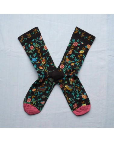 Fleurs et Oiseaux Faux Noir - Socken aus ägyptischer Baumwolle Bonne Maison socke kuschelsocken für damen lustig herren farbi...