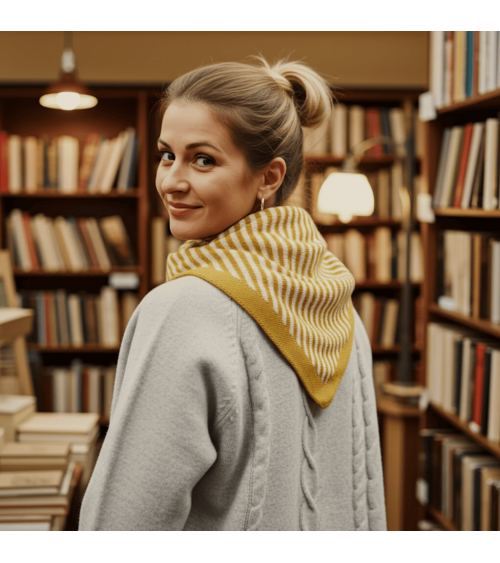 Foulard, écharpe triangle en laine - Rayures jaunes & beiges Catherine Tough luxe pour femme homme Suisse Kitatori