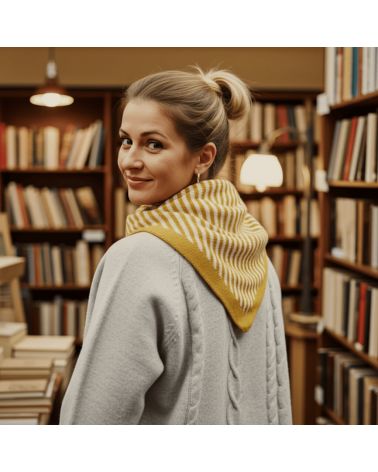 Foulard, écharpe triangle en laine - Rayures jaunes & beiges Catherine Tough luxe pour femme homme Suisse Kitatori