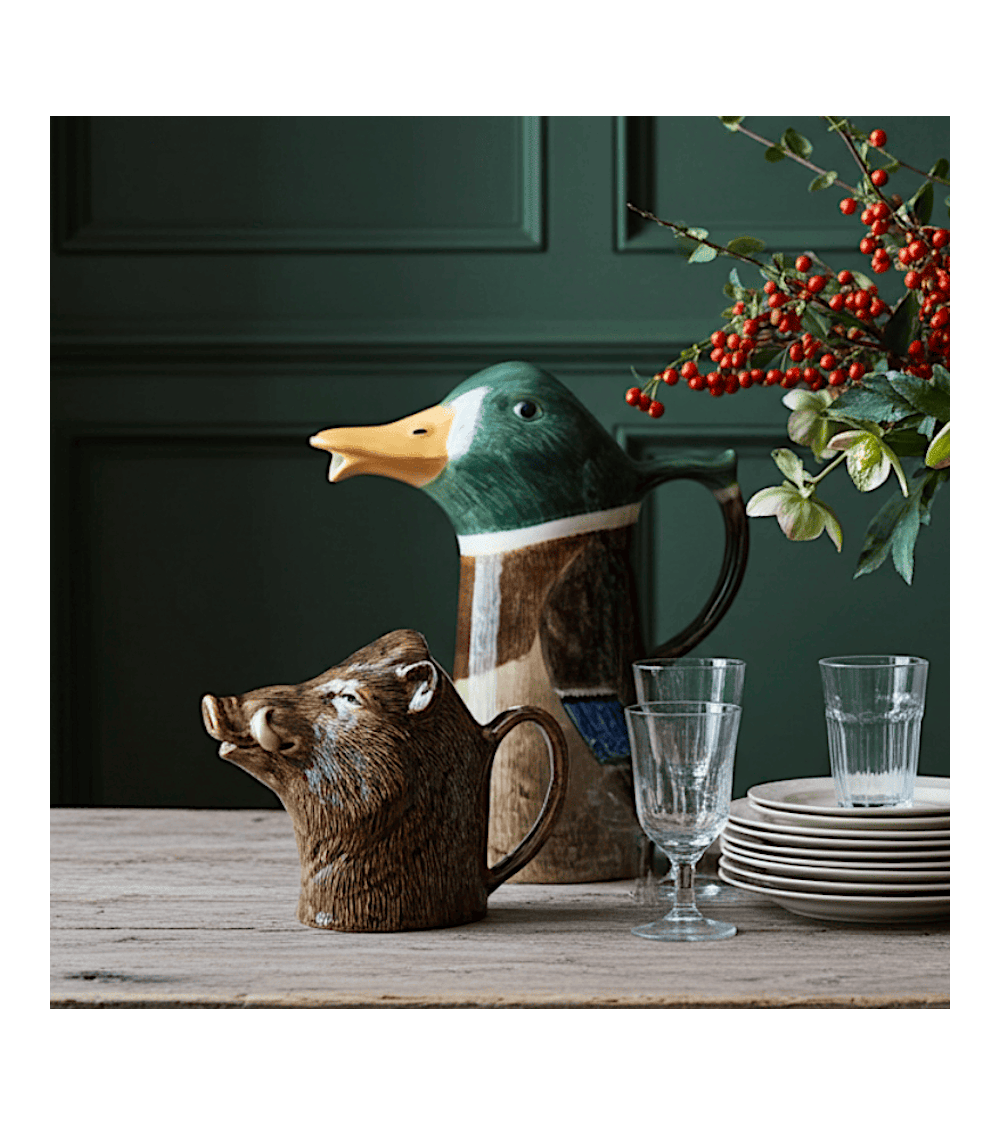 Water Jug - Mallard duck Quail Ceramics carafe jug glass design